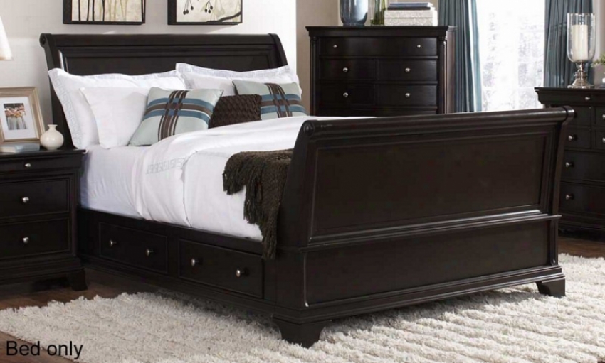 King Sleigh Platform Bed Wity Drawers In Deep Cherry