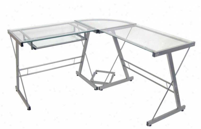L-shaped Computer Desk With &quotx&quot Design In Silver Finish