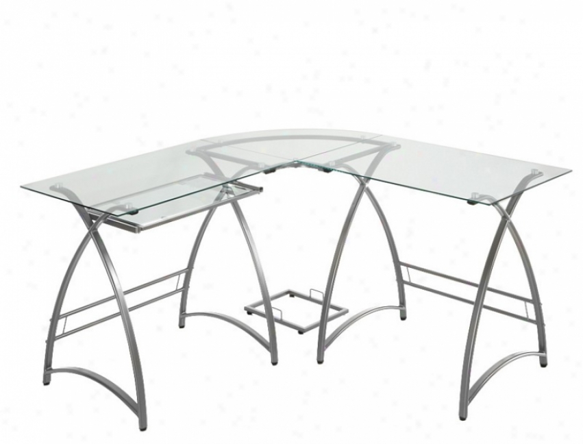 L-shaped Metal And Glass Computer Desk In Silver Finish