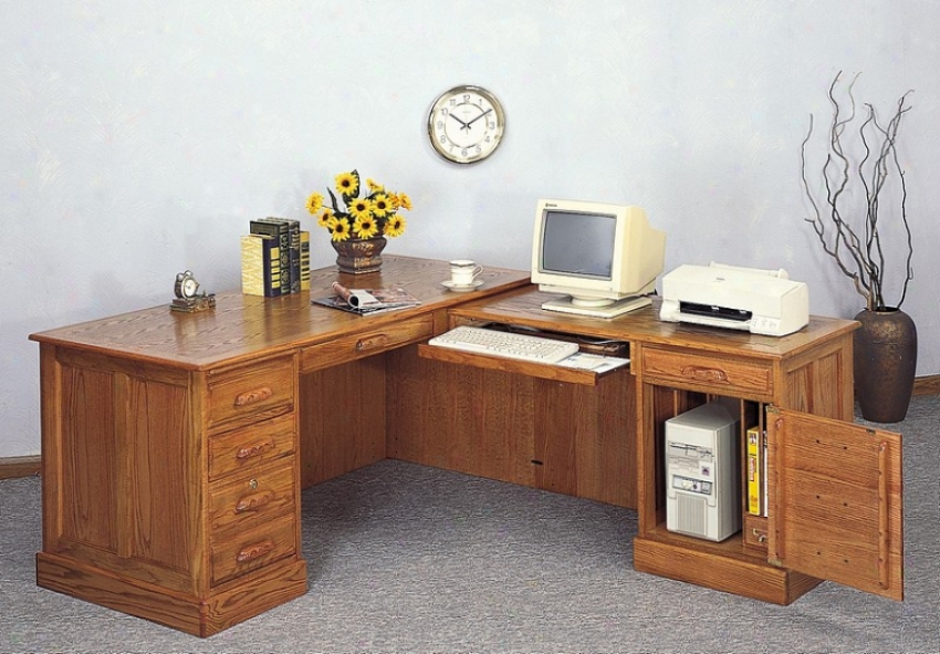 L-shaped Oak End Executive Station  Computer Desk With Return