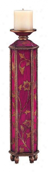 Large Candleholder In Red - Floral Paisley Pattern