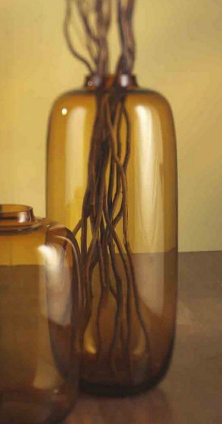 Large Glass Vase Mouth Blown Amber Finish