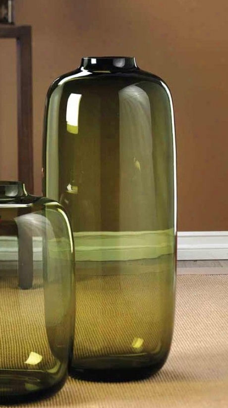 Large Glass Vase Mouth Blown Olive Green Finish