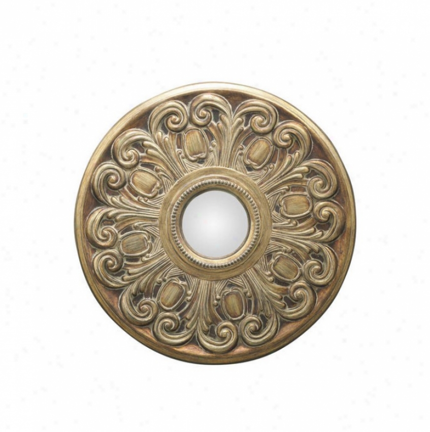 Lzrge Round Wall Mirror With Thick Carved Frame In Tarnished Bronze Finish