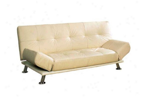 Leather Futon Sofa Bed - Almond Cover With Metal Frame