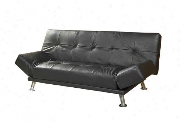 Leather Futon Sofa Bed - Black Cover With Metal Frame