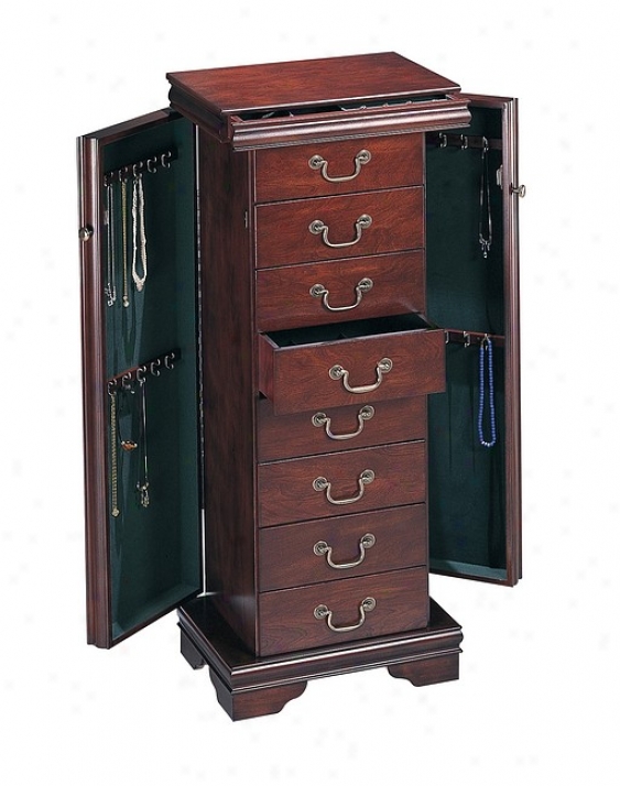 Louis Phillipe Style Cherry Wood Finish Jewelry Armoire