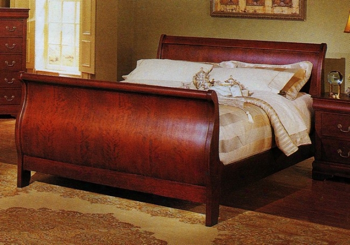 Louis Phillipe Xiv Cherry Brown Wood King Sleigh Bed