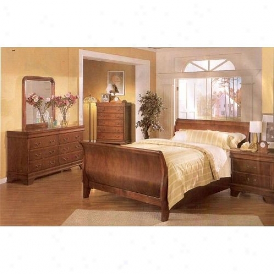 Louis Phillipe Xiv Cherry Brown Wood Queen Size Sleigh Bed