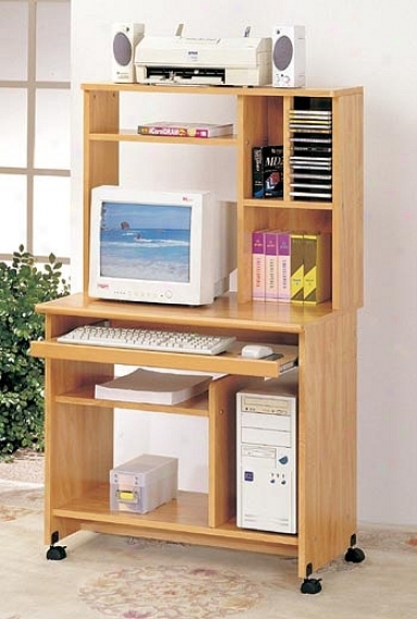 Maple Finish Forest Rolling Computer Workstation Shelf Desk