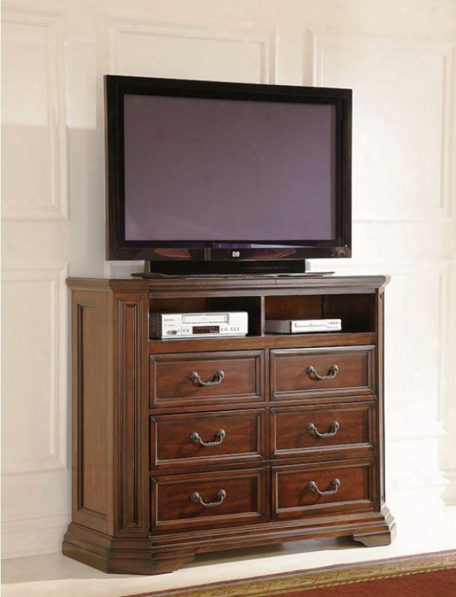 Media Chest Traditional Style With Six Drawers In Deep Brown Finish