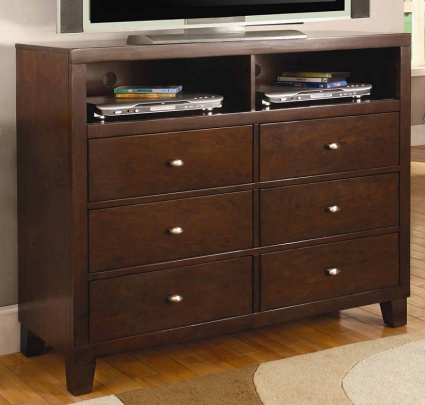 Media Chest Tv Dresser Upon Brushed Nickel Hardware In Deep Brown Finish