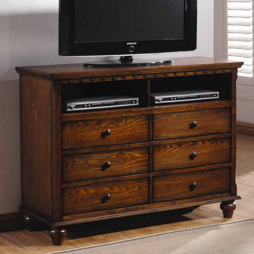 Media Chest Tv Dresser With Planked Details In Medium Brown Finish