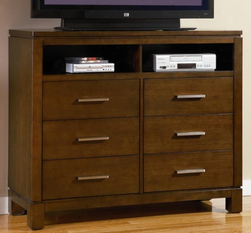 Media Chest Tv Dresser With Six Drawers In Brown Oak Finish