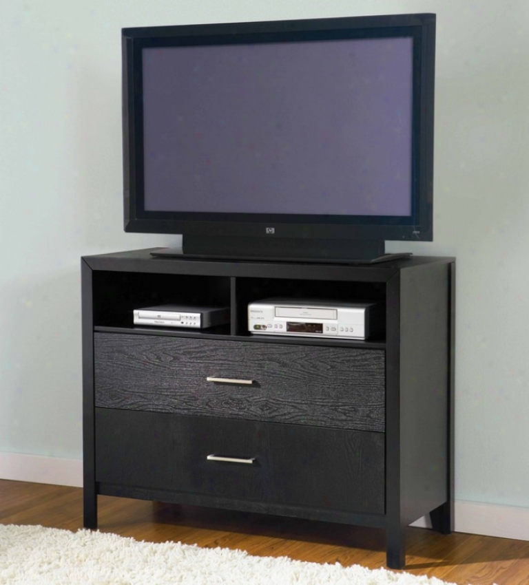 Media Chest Tv Dresser With Wood Grain In Black Finish