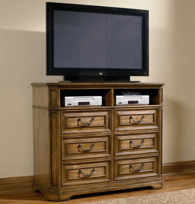 Media Chest With Metal Hardware In Warm Brown Oak Finish