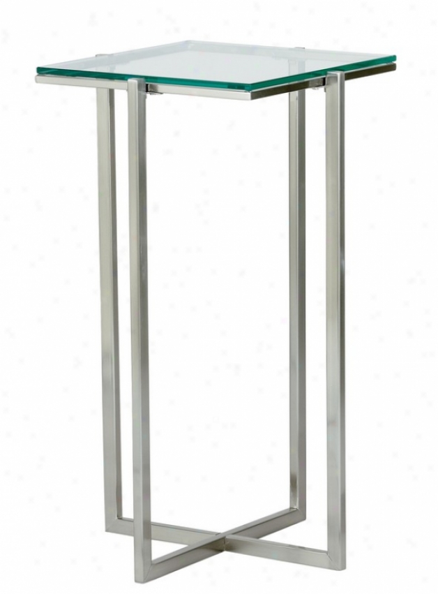 Medium Pedestal Table - Glacier Glass Top With Satin Steel Legs