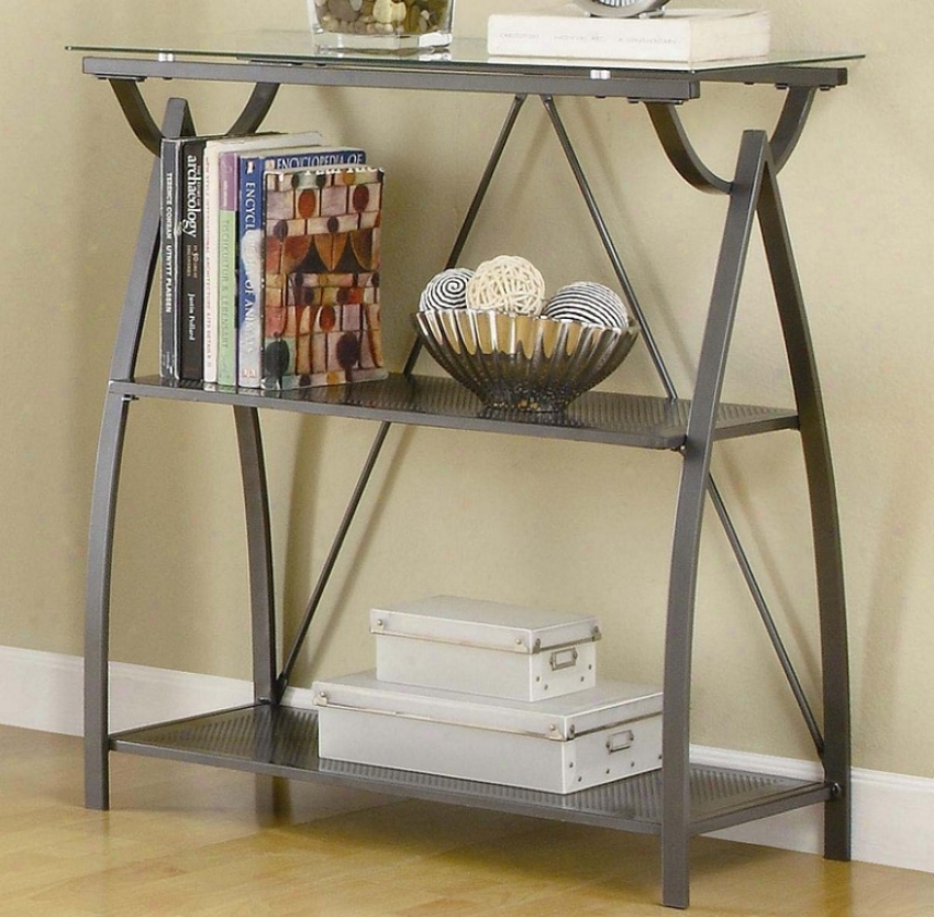 Metal Bookcase With Glass Top In Gunmetal Finish