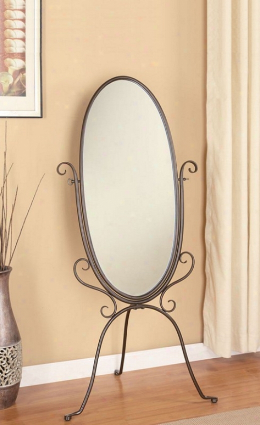 Metal Cheval Mirror Scroll Style Pewter Finish