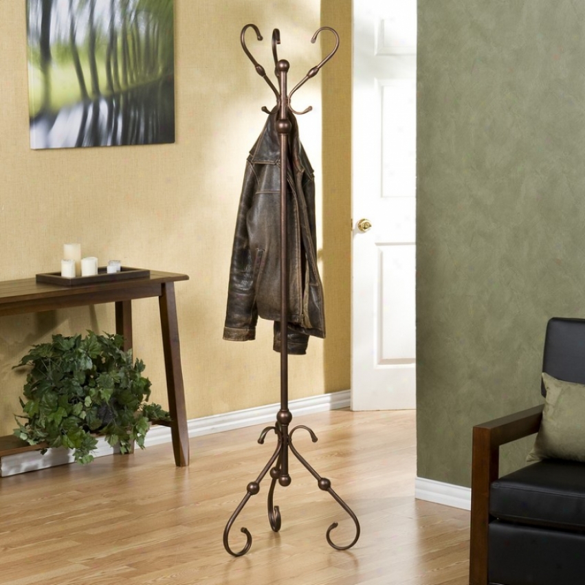 Metal Coat Rack With Antique Styling In Antique Bronze Finish