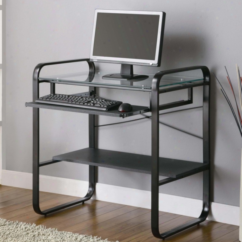 Meatl Computer Desk With Glass Top In Black And Gray Finish