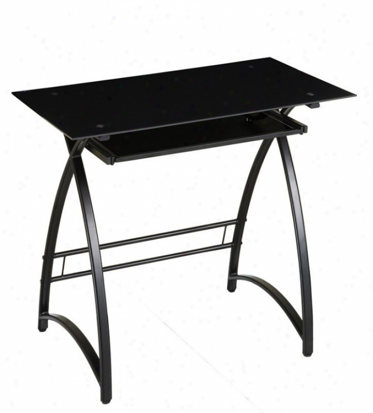 Metal Computer Desk With Glass Top In Black Finish