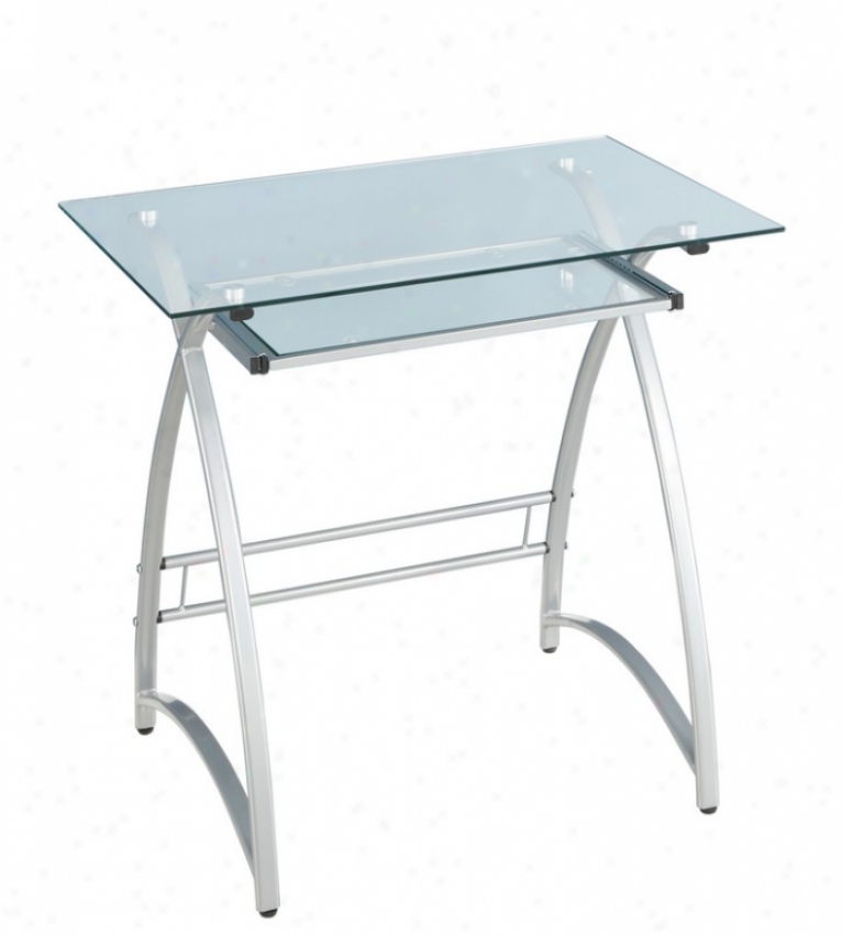 Metal Com0uter Desk With Glass Top In Silver Finish