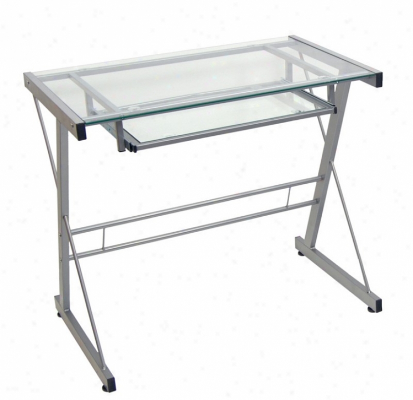 Metal Computer Desk With &quotx&quot Contrivance In Silver Finish