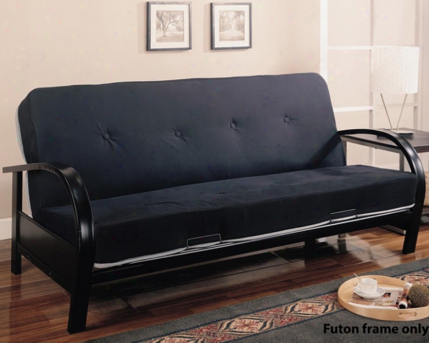 Metal Futon Frame Wtih Arched Arms In Satin Black Finish