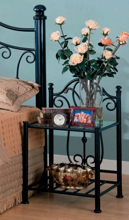 Metal Nightstand With Glass Top In Black Finish