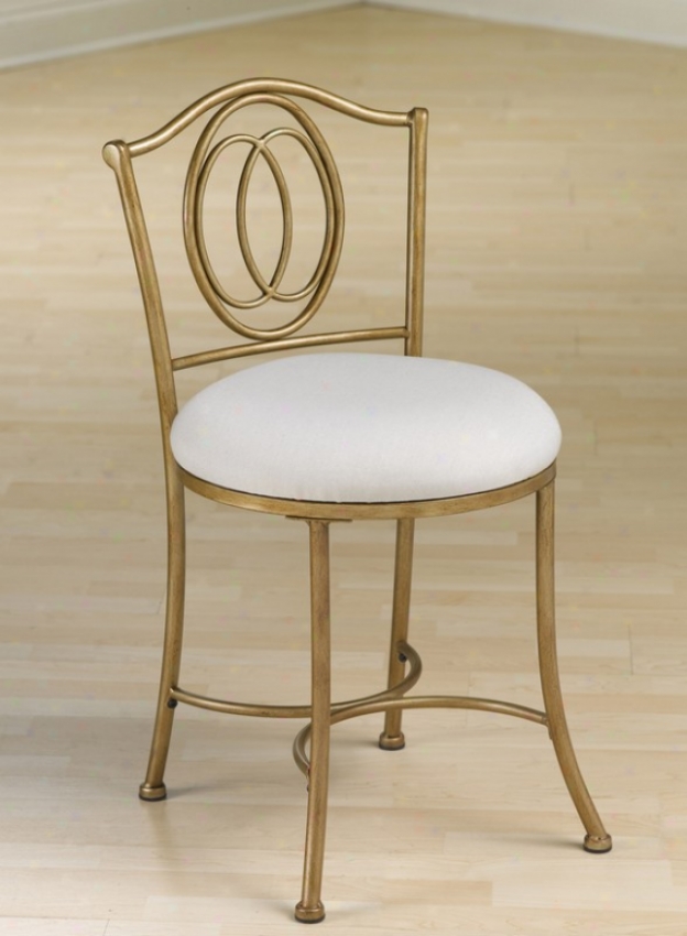 Metal Vanity Stool With Ovall Accent Badk In Golden Bronze End