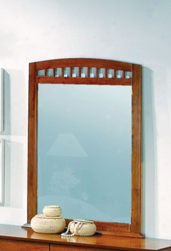 Mirror With Arched Desitn Top In Distressed Oak Finish