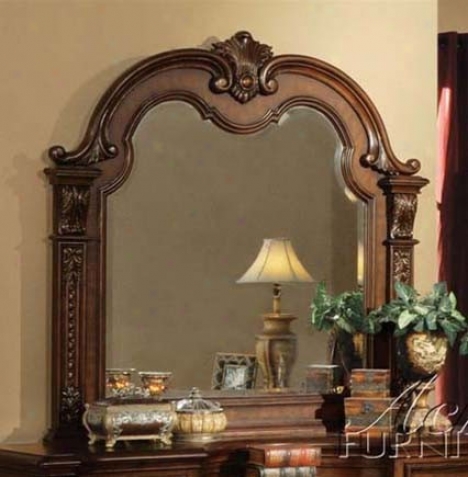 Mirror With Carved Accents In Brown Cherry Finish