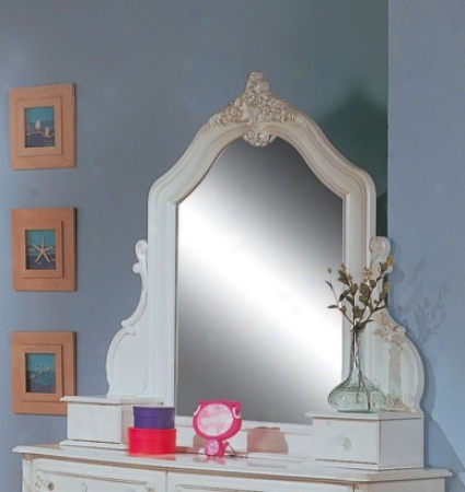 Mirror With Crown Design In White Pearl Finish