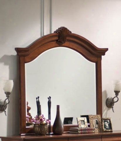 Mirror With Crown Molding Top In Caramel Finish