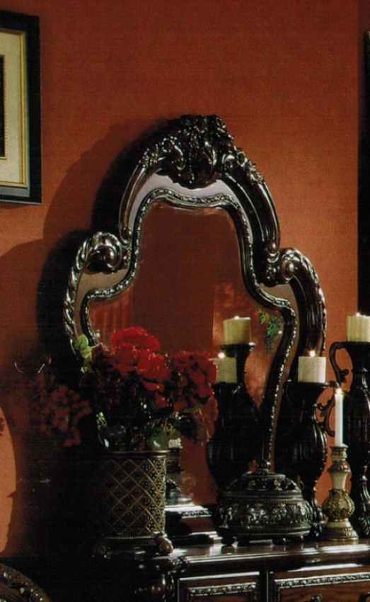 Mirror With Florl Carvings In Brown Cherry Finish