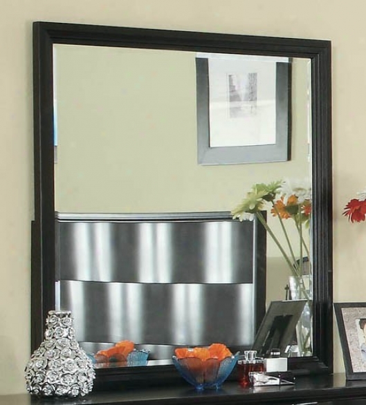 Mirror With Wave Design In Brown Finish