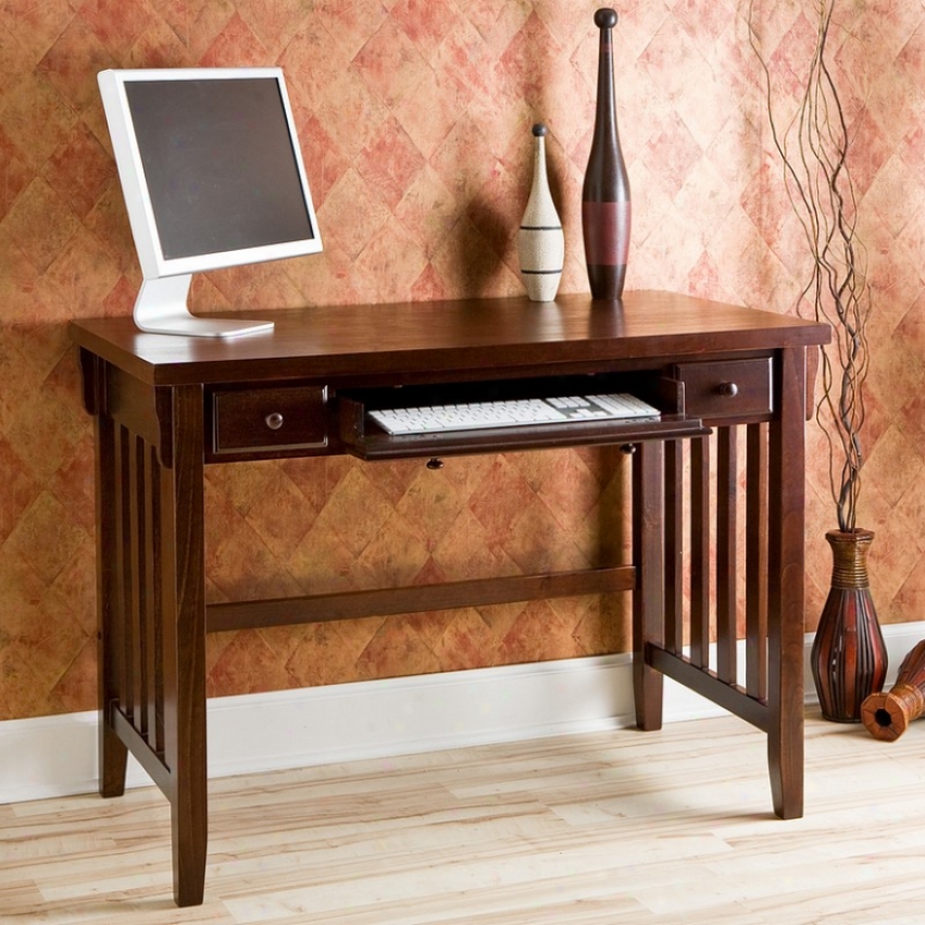 Mission Style Espresso Computer Desk W/ Pullout Drawers