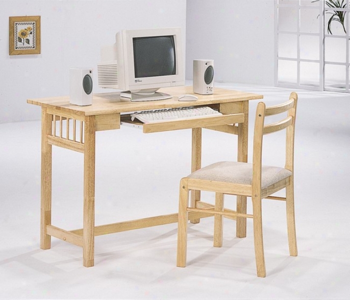 Mission S5yle Natural Computer Desk & Chair Set W/keyboard Drawer