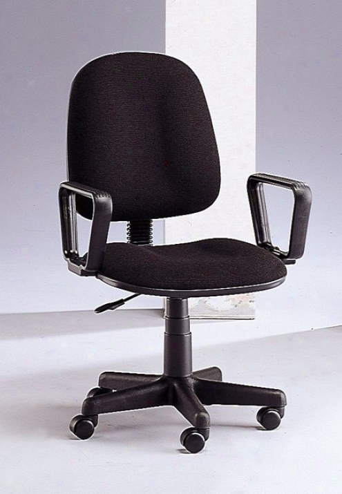 Modern Black Office Chair With Gas Lift Swivel Seat And Black Fabric Cushioned Seat And Back