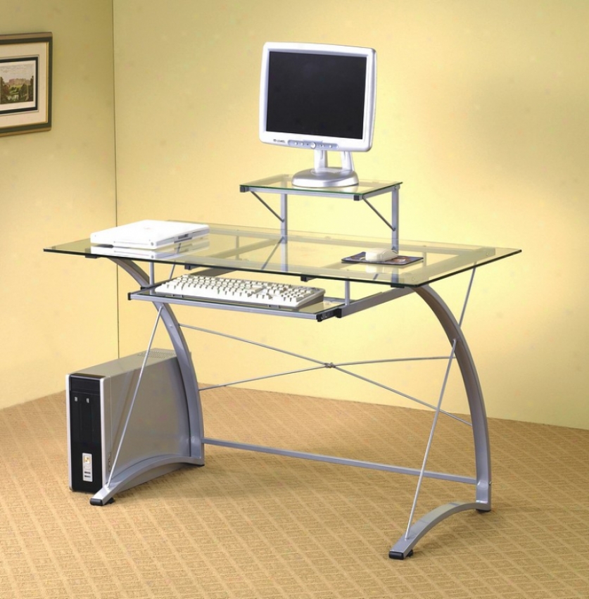 Modern Casual Style Metal & Glass Home Office Computer Desk