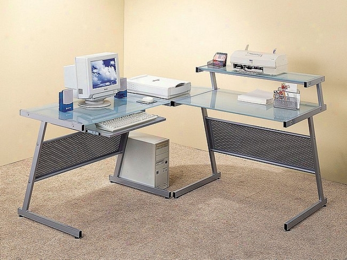 """modern Computer Desk Workstation, Corner Unit & Desk Unit W/frosted Glass Top"""