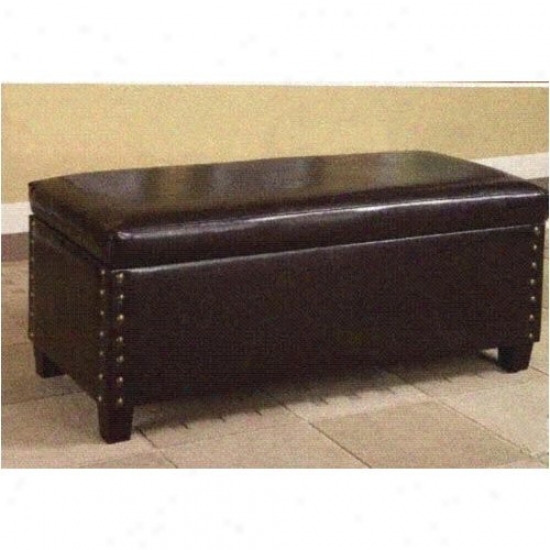 Nailhead Trim Brown Storage Bench With Solid Wood Legs