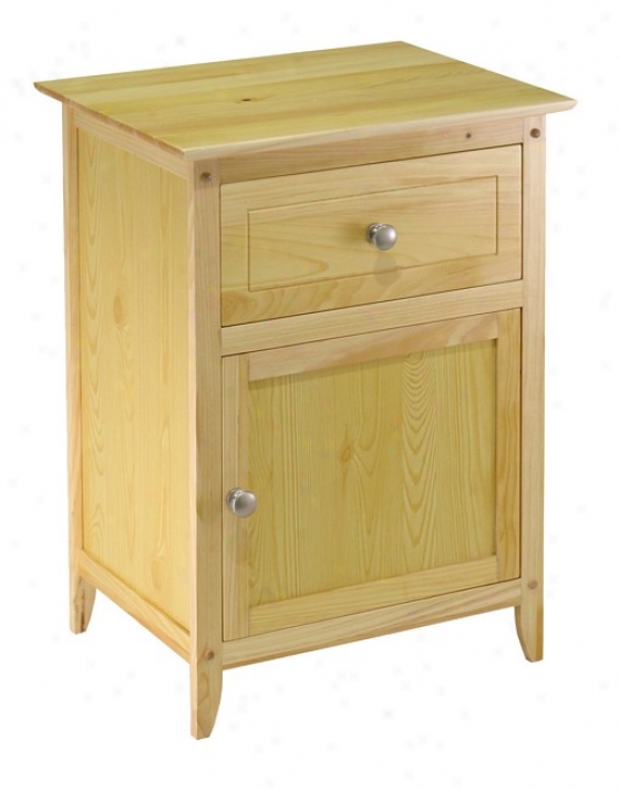 Natural Finish Night Stand W/door & Storage Drawer