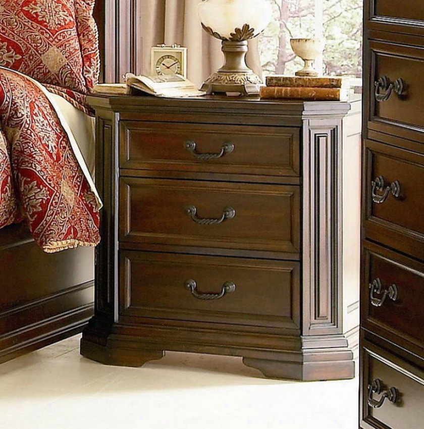 Night Stand Traditional Style With Three Drawers In Deep Brown Finish