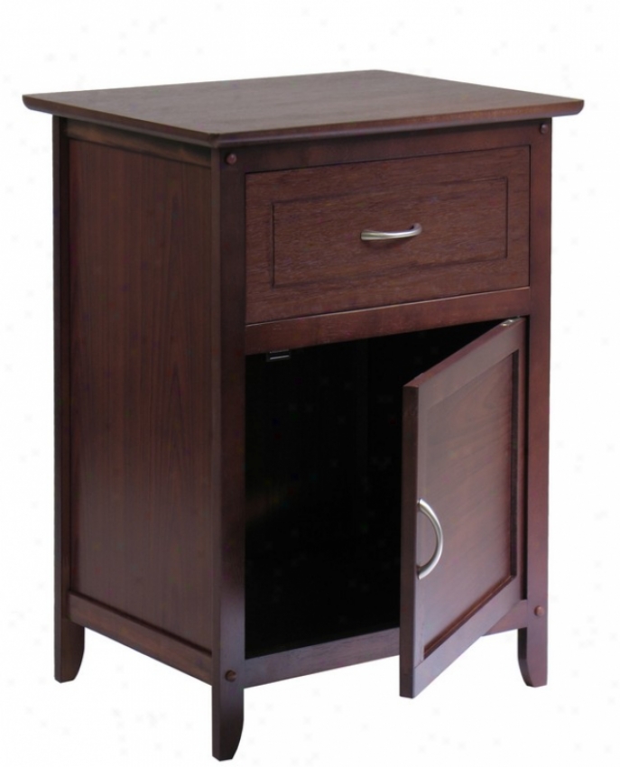 Night Stand Withh Drawer And Door In Antique Walnut Finish