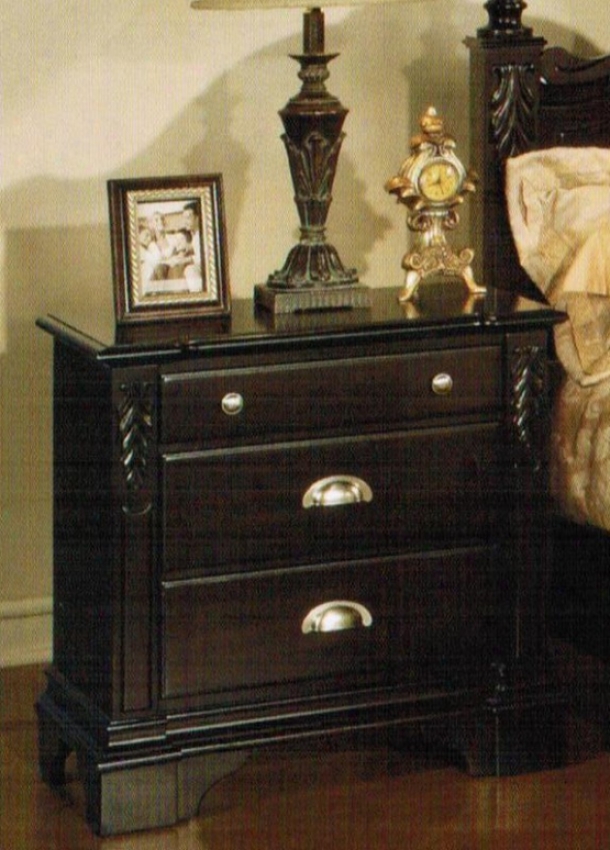 Night Stand With Leaf Carving In Espresso Finish