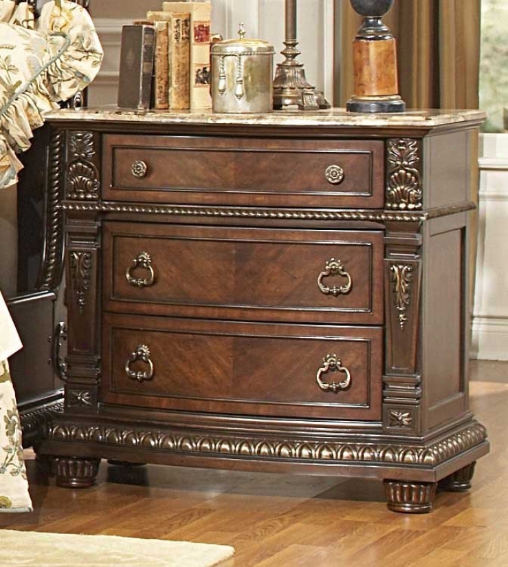 Night Stand With Marble Top In Rich Brown Finishh