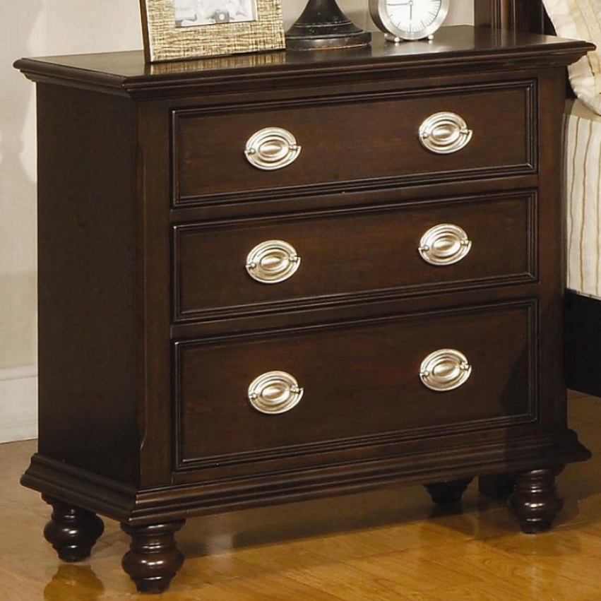 Night Stand With Metal Handle Turned Feet In Deep Cappuccino Finish
