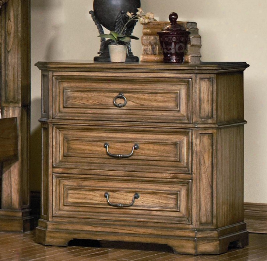 Night Stand With Metal Hardware In Warm Brown Oak Finish